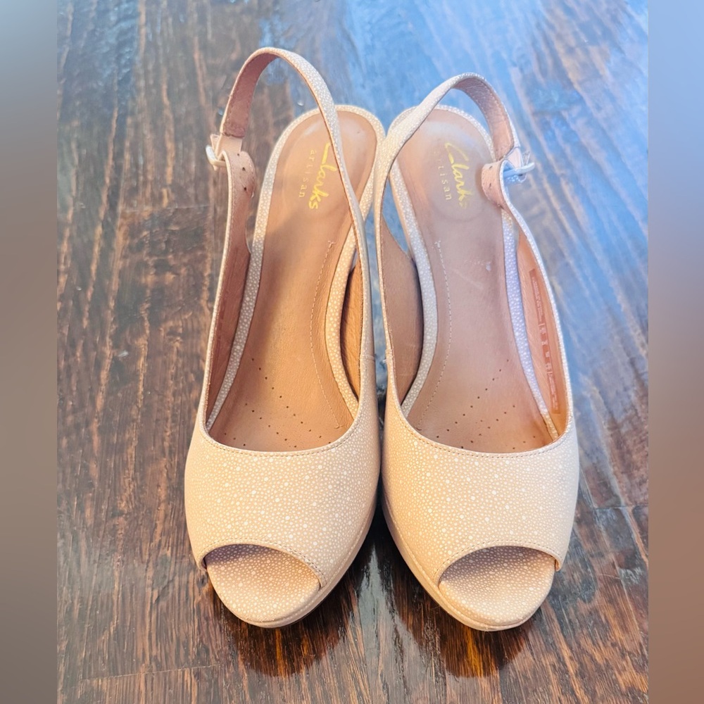 Clarks Cream Peep-Toe Heels